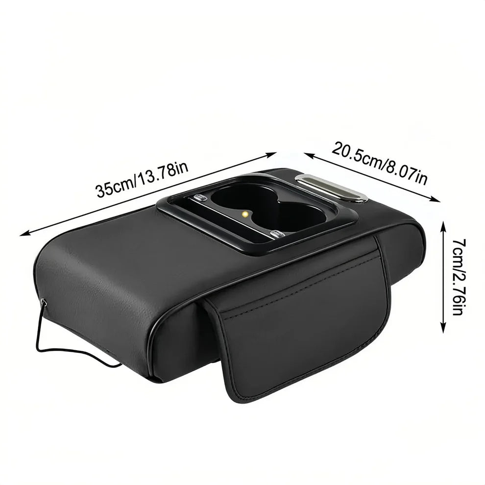 Organisateur Multifonction pour Voiture avec Porte-Gobelet, Éclairage LED et Chargeur USB
